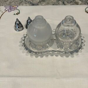 Vintage Imperial Glass Candlewick Salt and Pepper Shakers with Tray